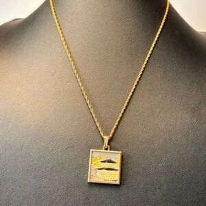 Necklace Gold Enamel Pagoda Pendant Statement Boho Dark Academia Y2K Streetwear